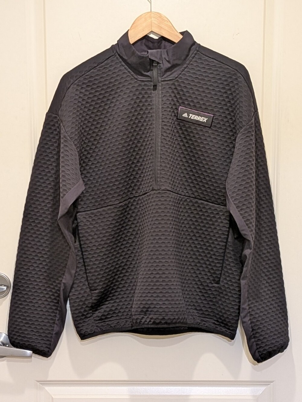 EUC Adidas Terrex L Black Half Zip Hiking Sweatshirt with Waffle Texture
